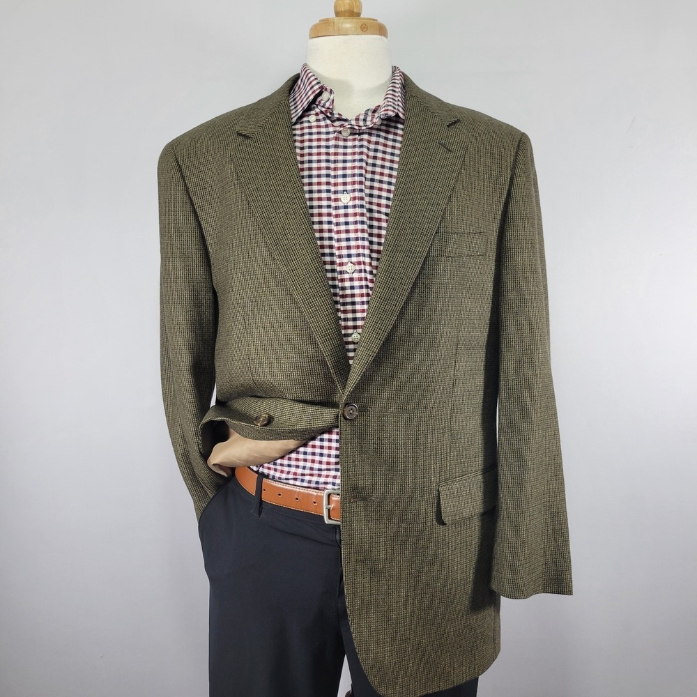 Chaps Men's Sport Coat‎ Blazer Two Button Green Flannel Soft Lambs Wool 44R